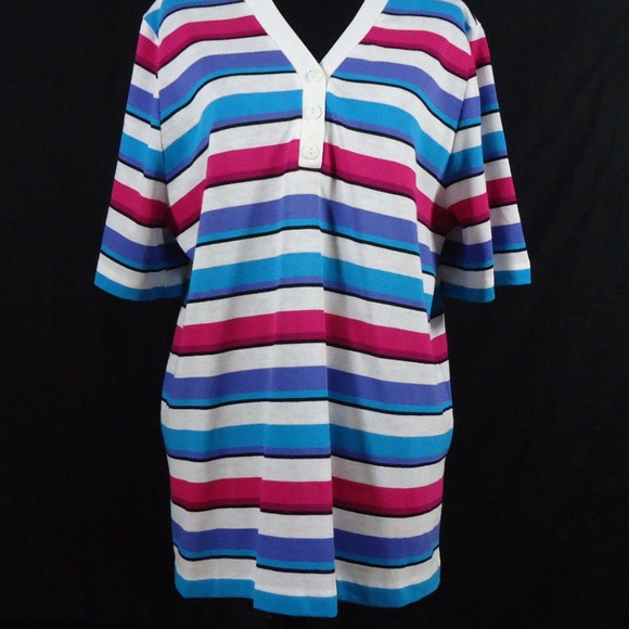 VTG Ms Blake by Devon Henley Style Striped V-Neck - Picture 2 of 8